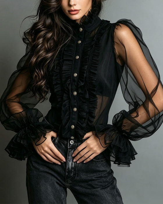 Bluse Knap Ruffle Trendy