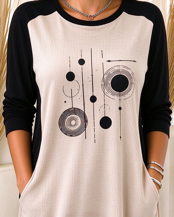 Top Farveblok Tryk Casual