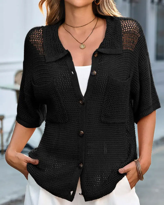 Cardigan Revers Hul Mesh
