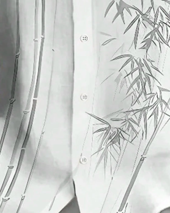 Herre Skjorte Blækvask Bambustryk Korte Ærmer