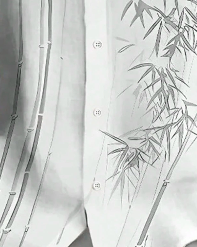 Herre Skjorte Blækvask Bambustryk Korte Ærmer