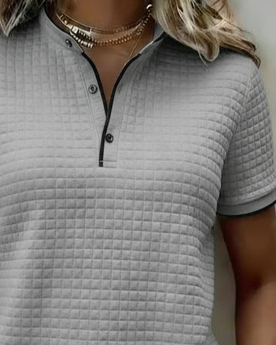 Topp Vaffelstrikket Knapper Ned Kortærmet