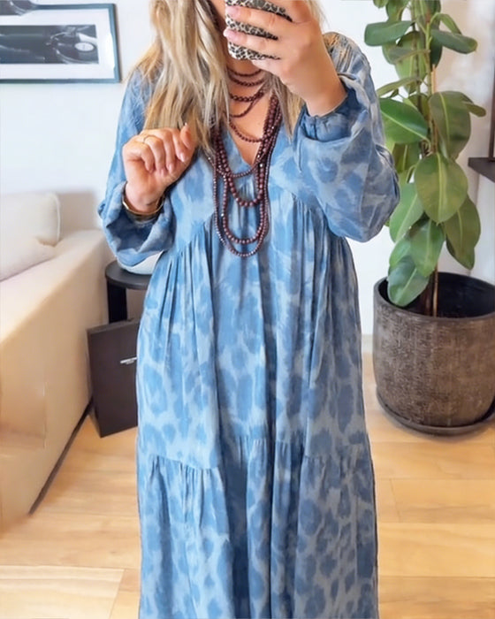 Kjole V-Udskæring Leopardprint Mode Maxi