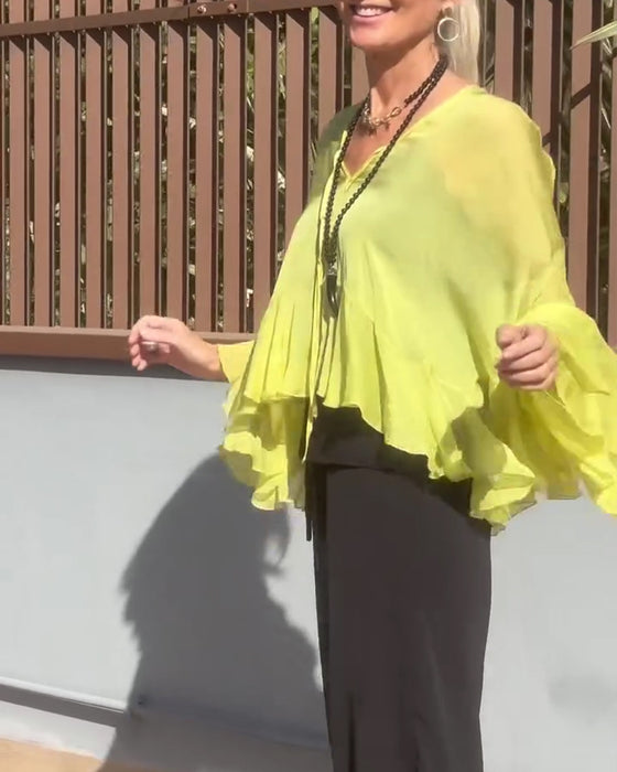 Bluse Ruffle Flagermusærme Flagermusærme