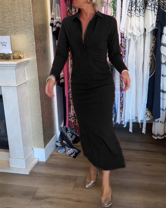 Ensfarvet elegant kjole med slids