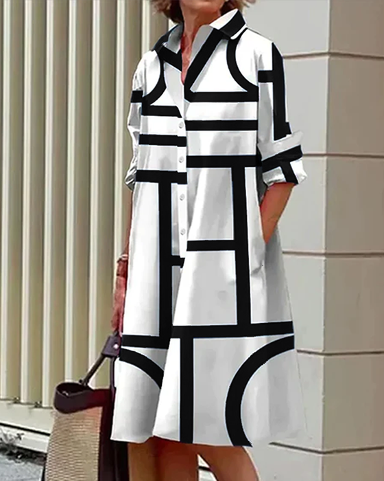 Kjole med lommer og geometrisk print