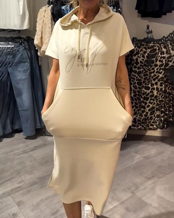 Kjole Med Hætte Afslappet Snørebånd