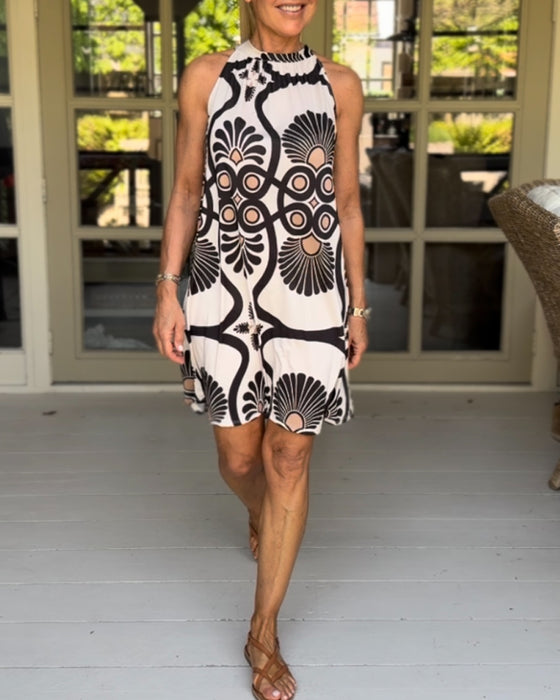 Kjole med halterneck og print