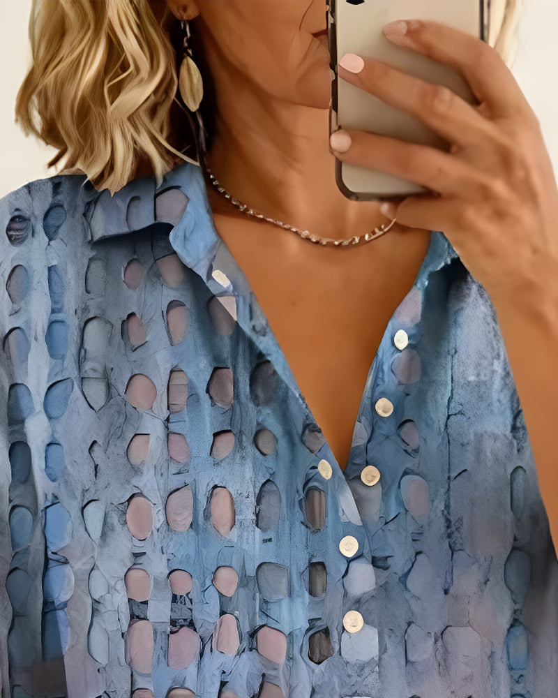 Bluse Prikket Tryk Knap Halv Stolpe