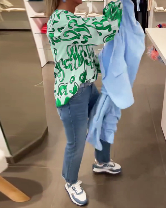 Elegant V-halset top med print