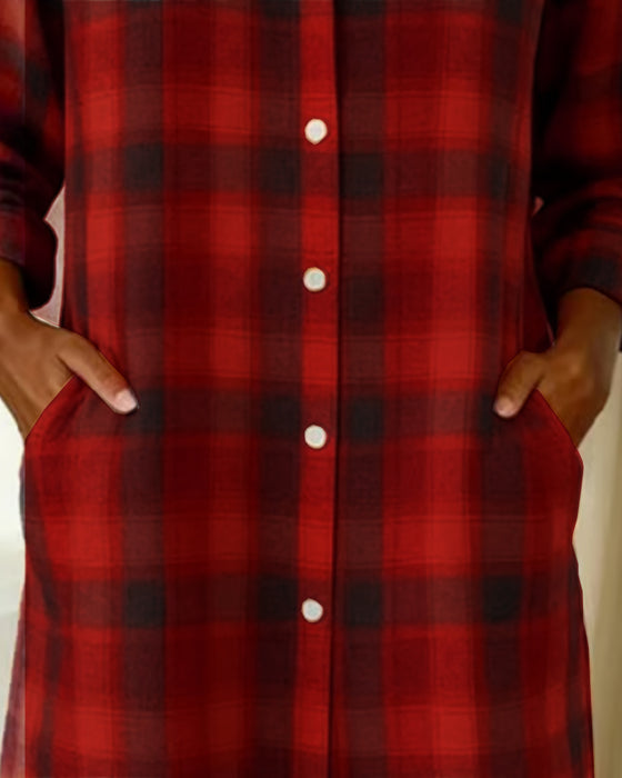 Kjole Skjorte Revers Ternet Knaplukning