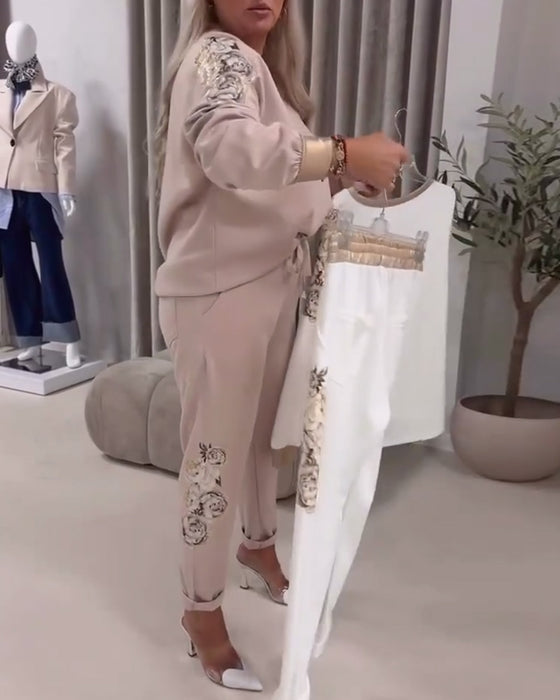 Jakkesæt Langærmet V-hals Casual Sweater