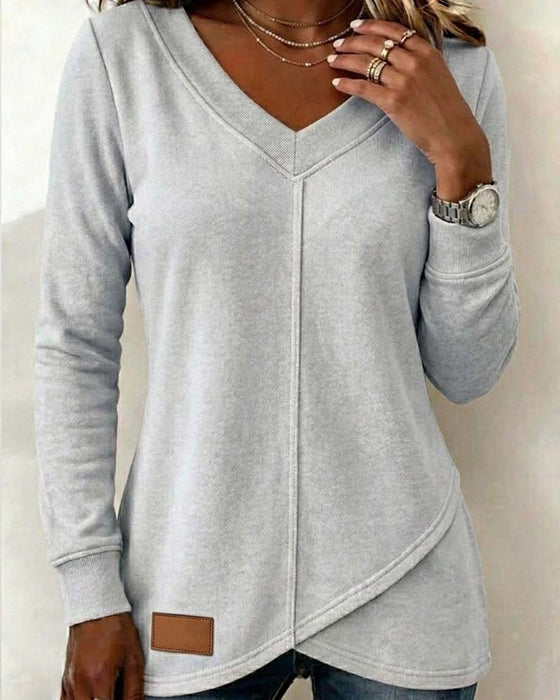 Sweatshirt V-Hals Langærmet Kryds Asymmetrisk