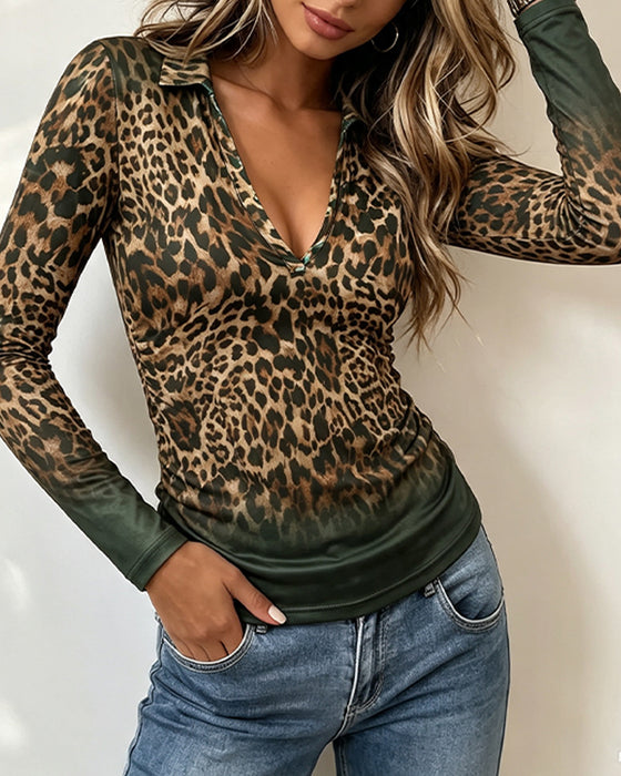 Top Gradient Leopard Polo V-Hals
