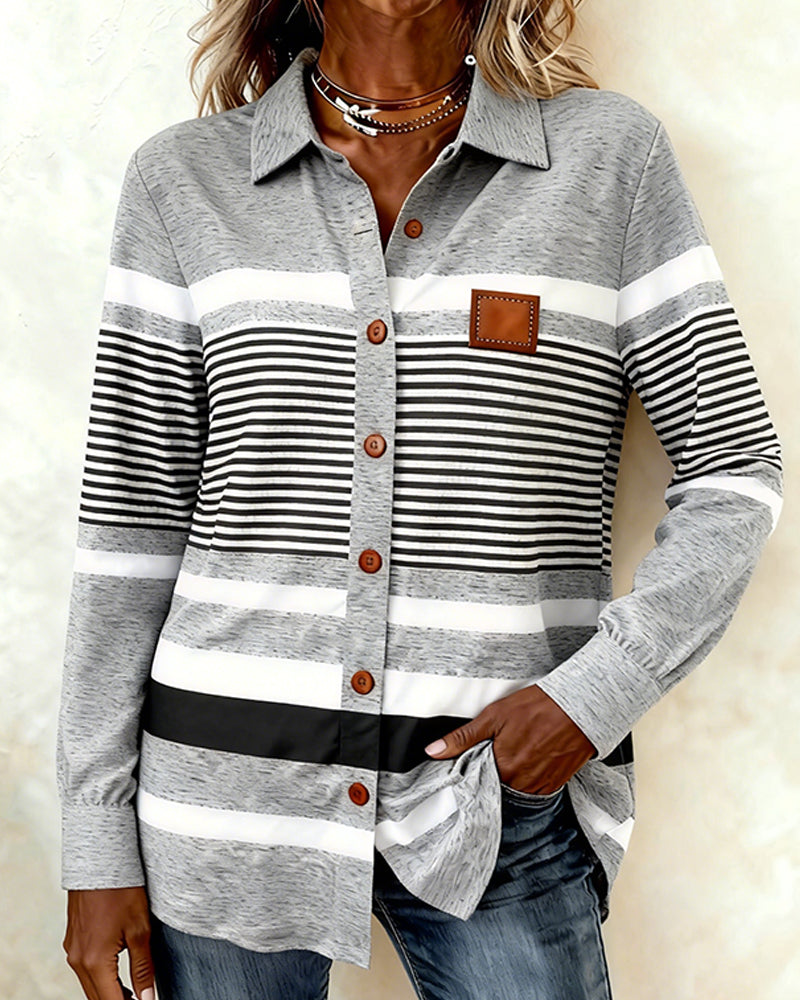 Bluse Krave Kontrast Afslappet Stribet