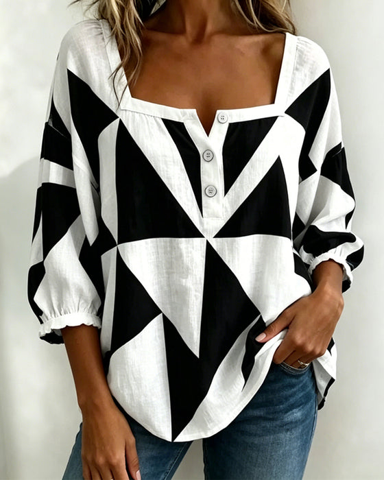 Bluse Afslappet Geometrisk Tryk