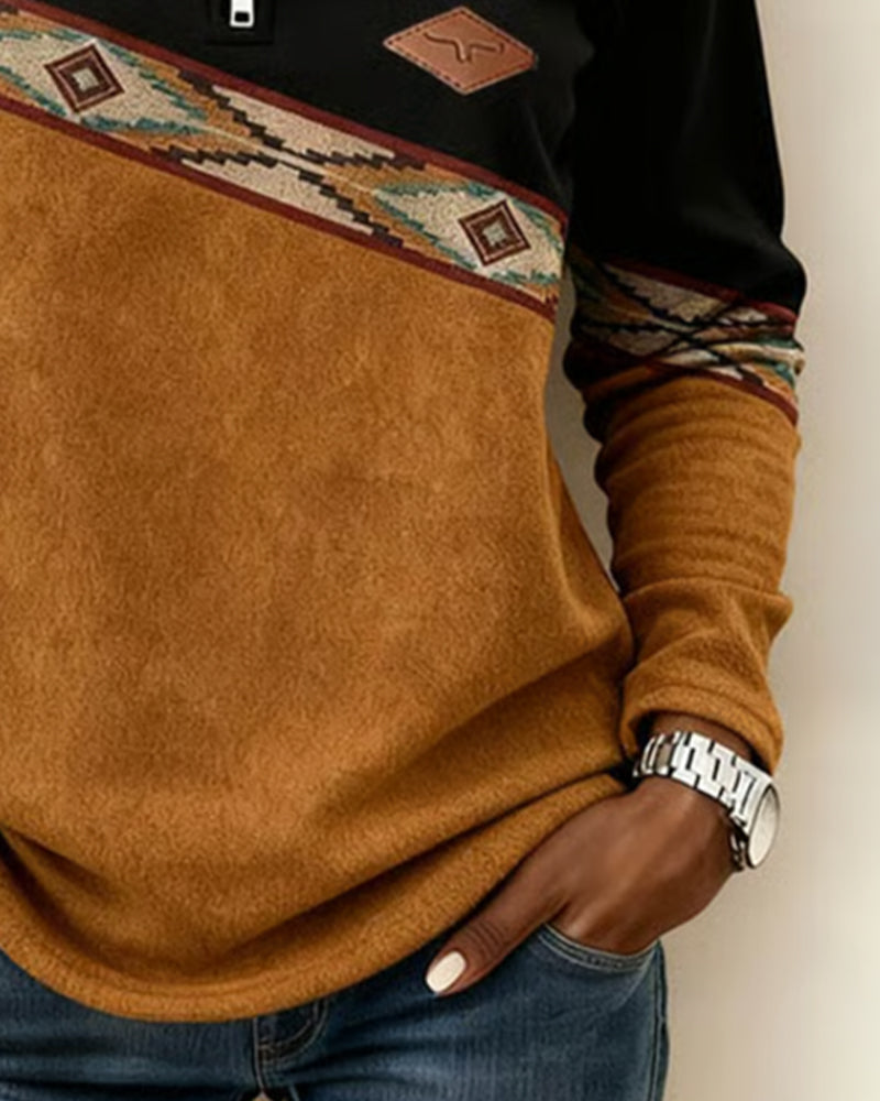 Retro Sweatshirt Med Halv Lynlås Og Krave