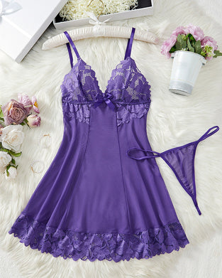 Lingerie Solid Farve V-Hals Kniplinger