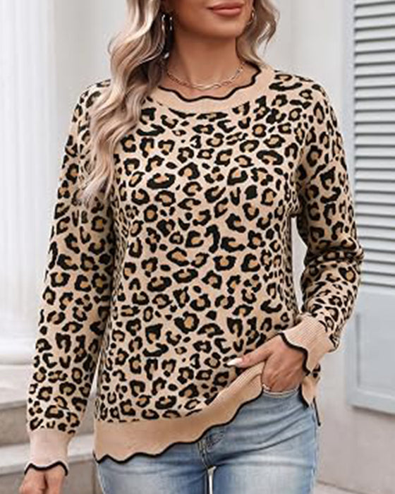 Rundhals Leopardprint Pullover
