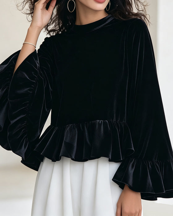 Bluse Rundhalset Ruffle Flare Ærme
