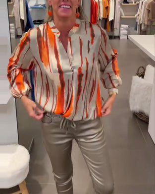 Langærmet bluse med stribet print