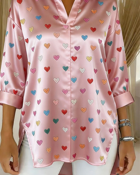 Bluse Trekvartærme Krave Kærlighed