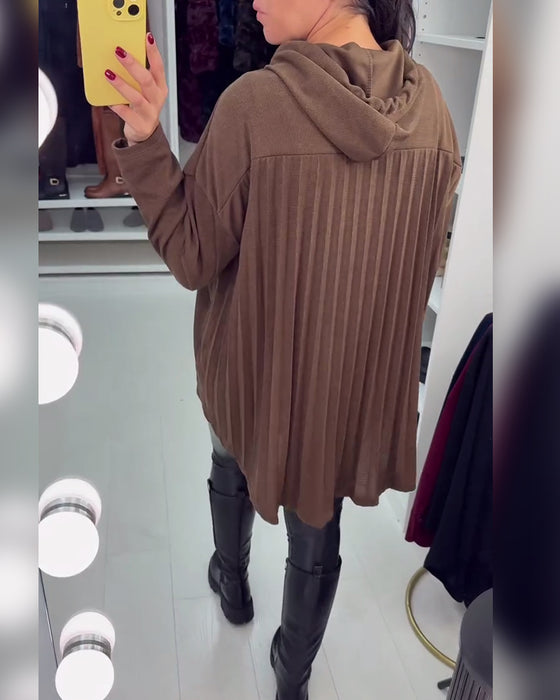 Uregelmæssig Løstsiddende Ensfarvet Langærmet Hoodie