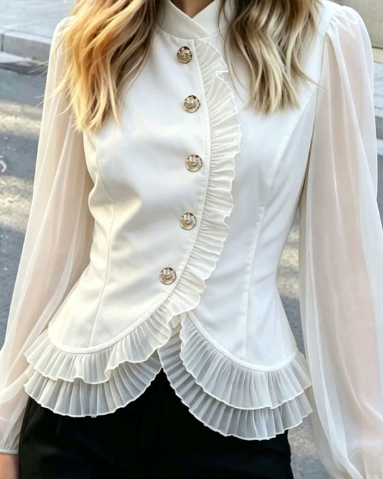 Bluse Mini Mandarin Krave Sheer Ruffle