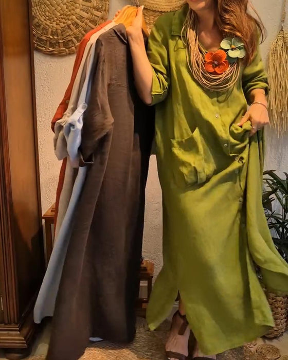 Kjole Lomme Hør Cardigan Afslappet