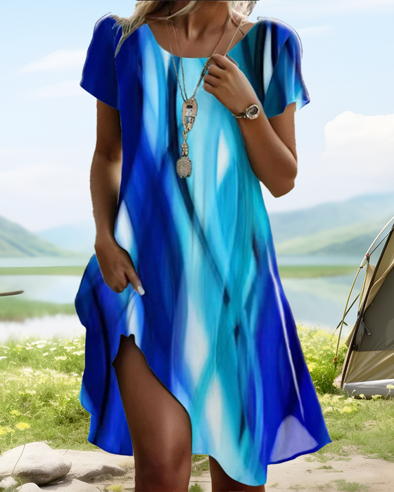 Kjole Puffærmer Tie-Dye Rund hals