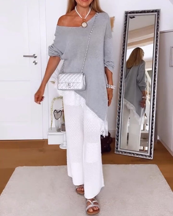 Pullover Off-Shoulder Fald Uregelmæssig