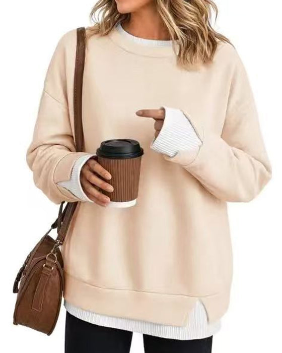 Sweatshirt Falsk Lagdelt Løs Lang Ærme