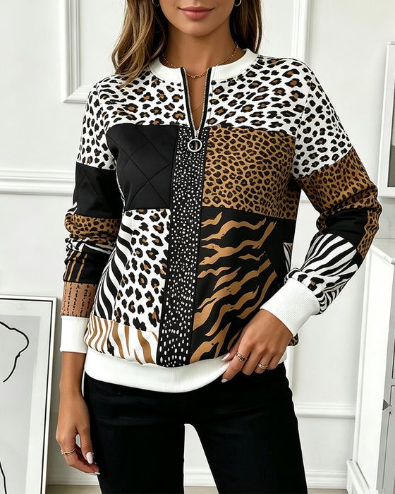 Sweatshirt Lynlås Leopard Prikket Mønster