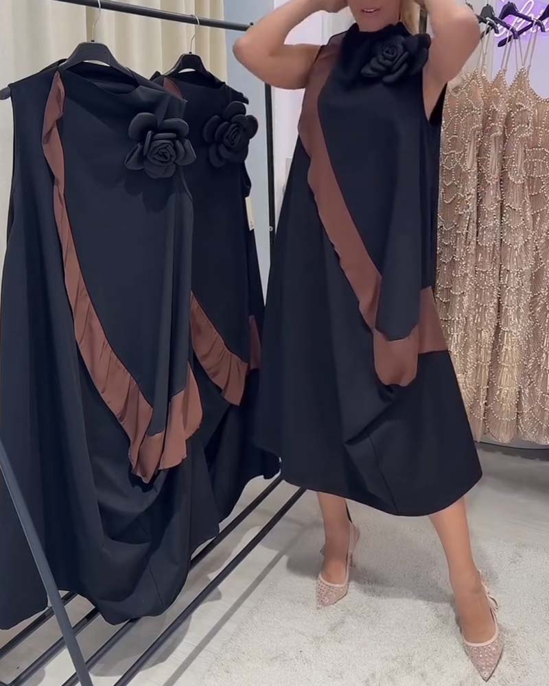 Kjole 3D Kronblad Flæse Farvekontrast Ærmeløs