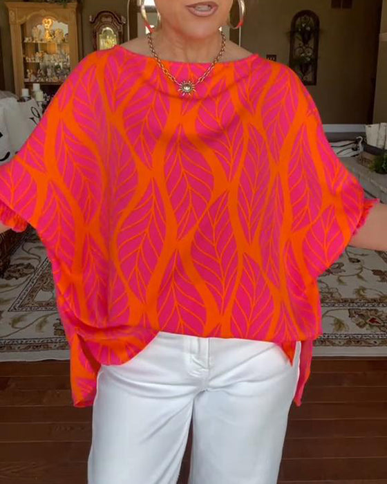 Bluse Rund Hals Løs Print