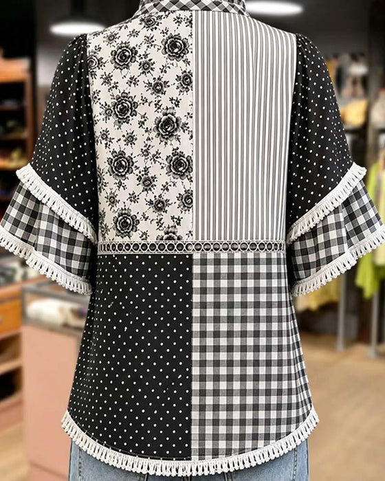 Bluse Mandarin Krave Polka Dot ternet