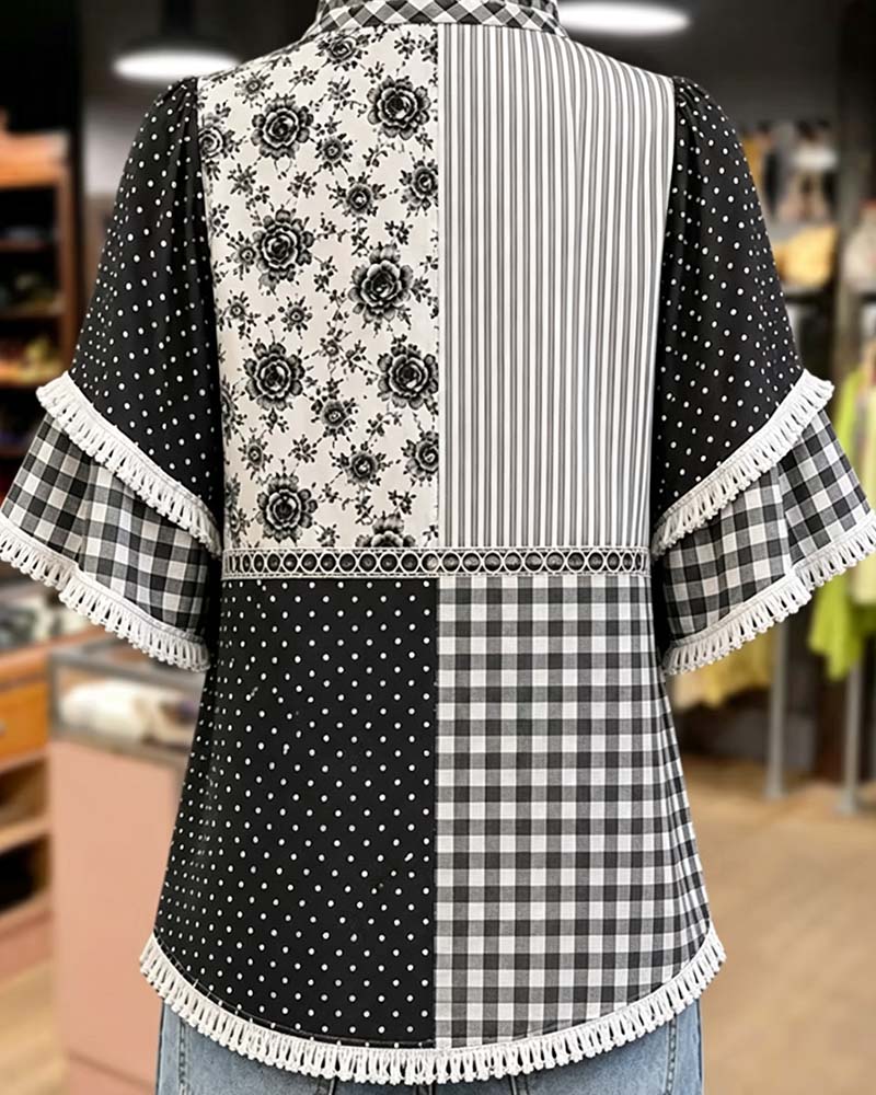 Bluse Mandarin Krave Polka Dot ternet