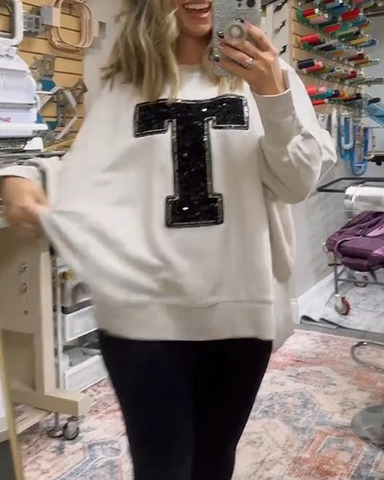 Sweatshirt T-Design Paliet Broderet Rund Hals