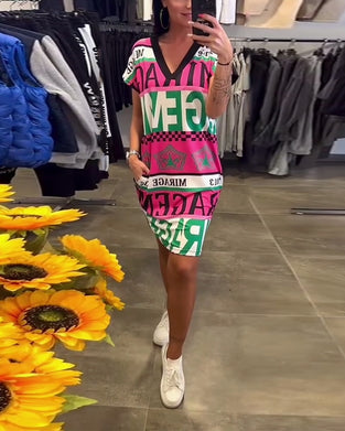 Kjole Printet V-Hals Kortærmet