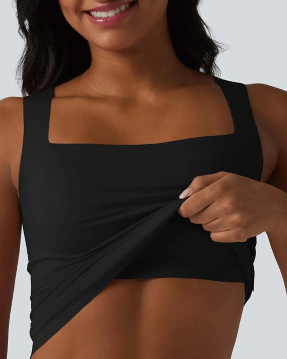 Tank Top Ensfarvet Firkantet Hals Indbygget Bh