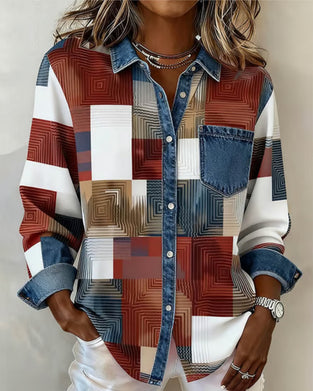 Farveblok Skjorte Moderne Krave