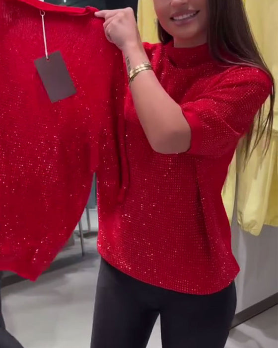 Pullover Turtleneck Kort Ærme Ensfarvet