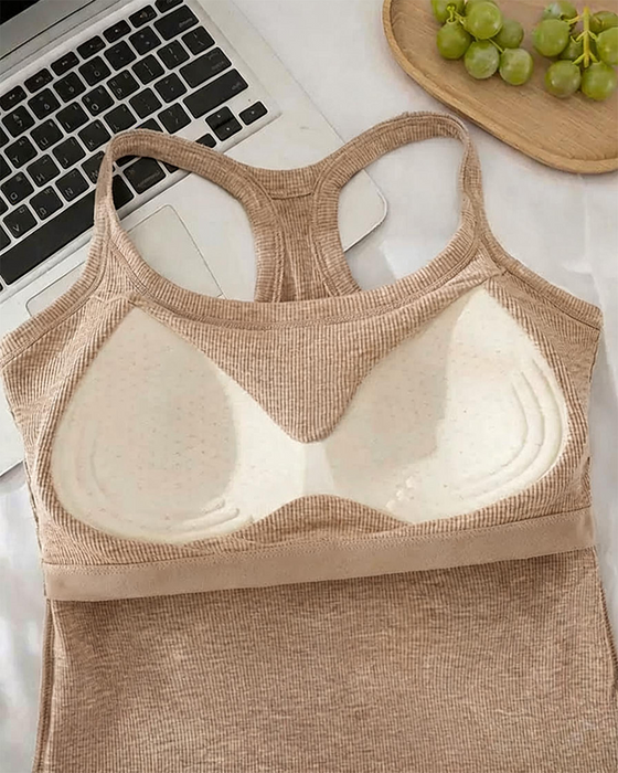 Tanktop Indbygget Bh Ribstrikket Ensfarvet
