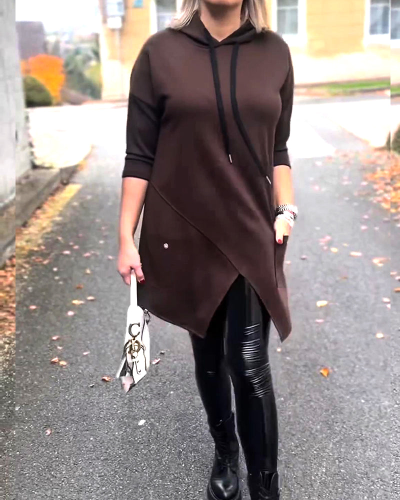 Hættetrøje Med Hætte Afslappet Slids Langærme