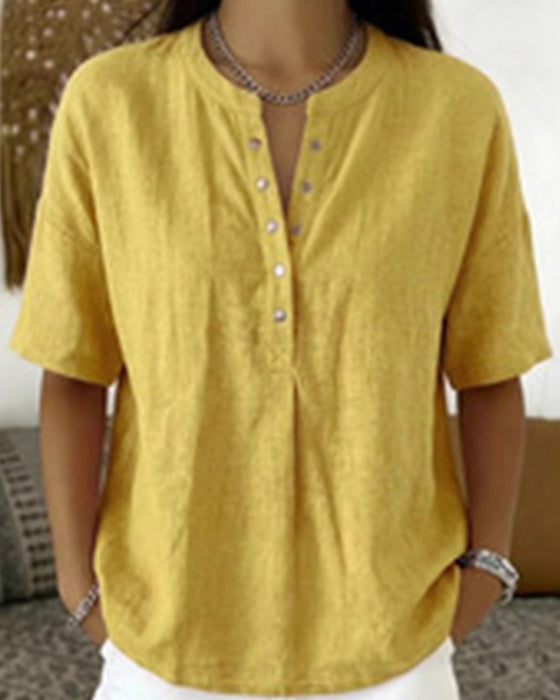 Bluse Solid Farve Casual Kort Ærme