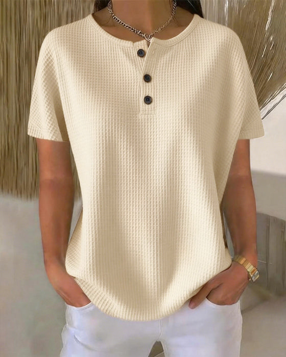 T-shirt Knap V-hals Afslappet