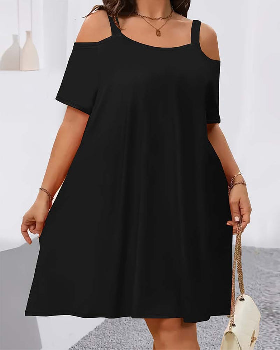 Kjole Ensfarvet Off-Shoulder A-Formet