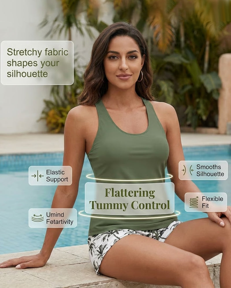 Dækning Og Bikini Crisscross Ærmeløs Top + Dragsnor Trykte Bukser Til