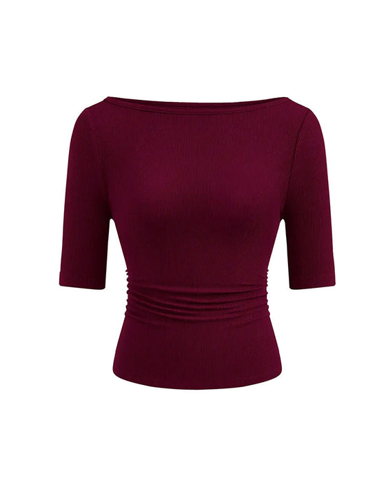 T-Shirt Off-Shoulder Strikket Ensfarvet