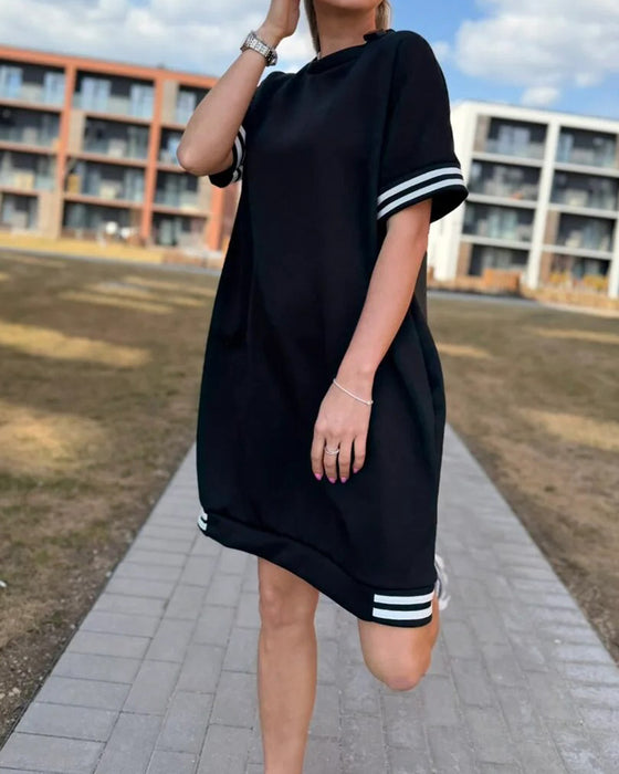Kjole Rundhalset Stribe Casual